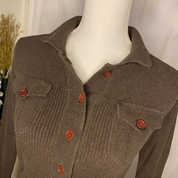 Contemporaine, brown, button up, Cardigan Sweater - Picture 2 of 9